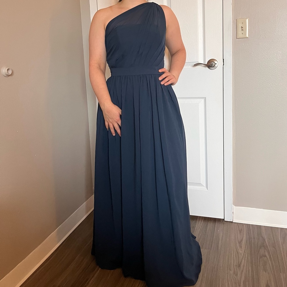 JJs House Blue Asymmetrical Ruched Gown